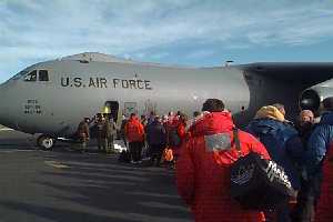 Boarding the C-141 at Christchurch