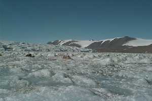 The surface of Lake Hoare was fantastically sculpted by wind and melting